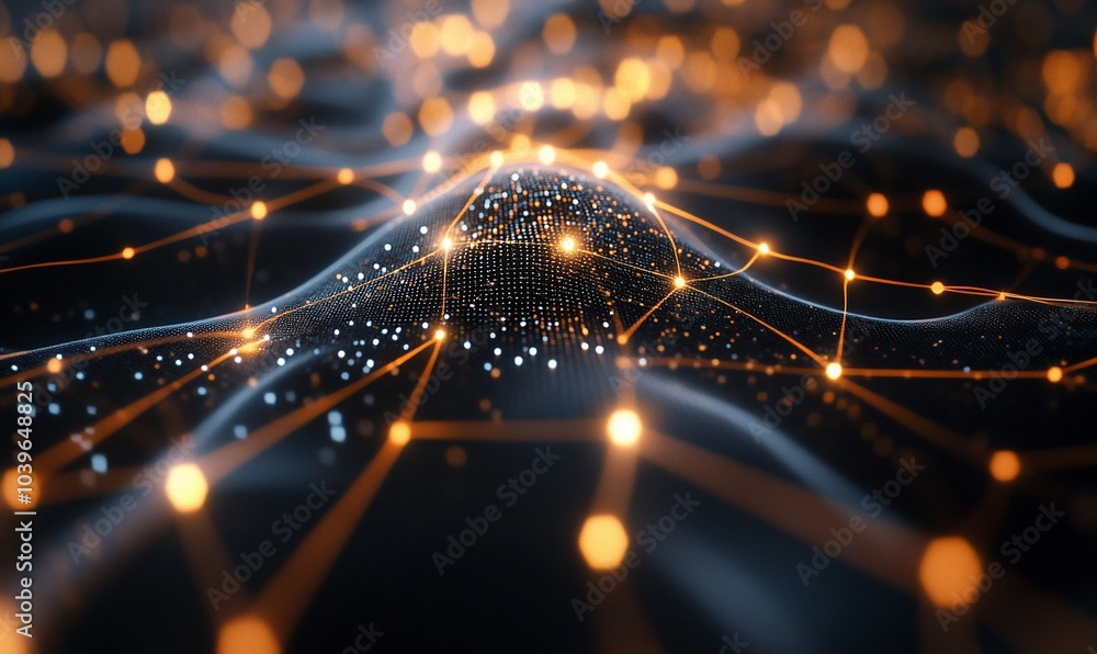 Poster abstract glowing network of lines and nodes.