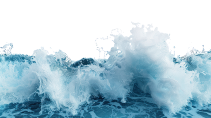 Blue sea wave with white foam isolated from the white background.