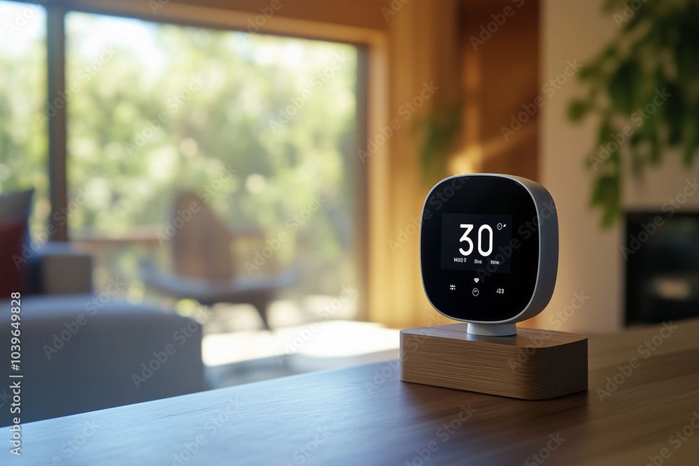 Aufkleber iot-connected smart thermostat adjusting home temperature based on occupancya smart thermostat is on