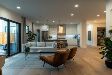 Fototapeta premium Smart home with energy-efficient lighting and automated scheduling. The scene has soft lighting, minimal sharpness.