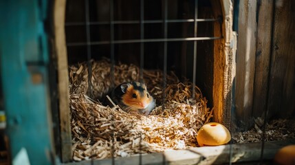 Fototapeta premium Cute Hamster in Nest with Toy