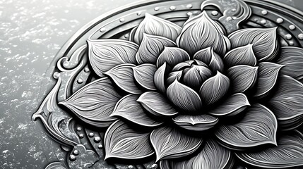 A frosty mandala with intricate, crystalline patterns, featuring a cool palette of icy blue and white. The delicate design evokes the serene beauty of a winter's morning, with snowflake-like details.
