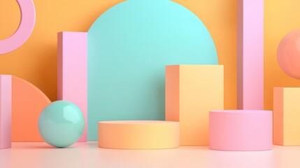 Fototapeta premium Futuristic Geometric Colorful Mosaic Background for Electronic Device Presentation, 3D Render Illustration