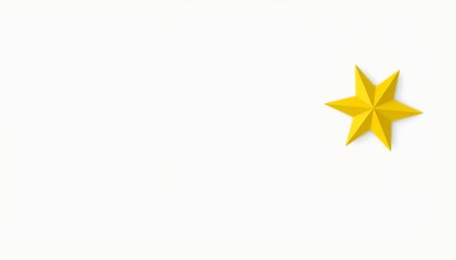 Three-dimensional yellow star decoration on a light background with copy space for text, star decoration background, copy space