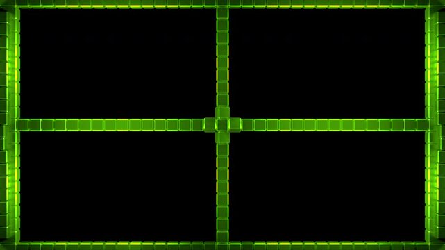 Seamless webcam borders in green and purple. Frame for live streaming. Animated rotating cubes. Overlay for Streaming with alpha channel.