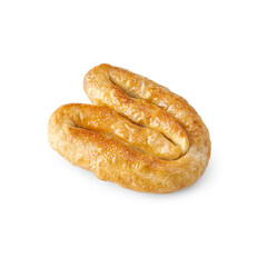 Pastry, cheese pie, tomato pie isolated white background and vegetables.