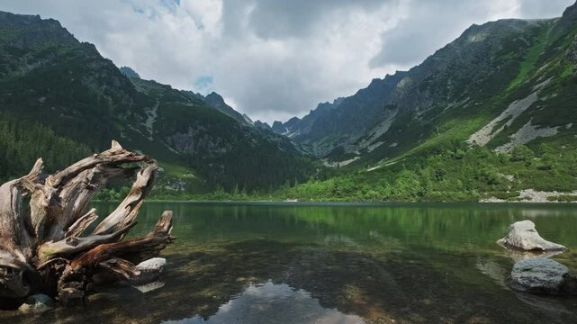 Poprad lake landscape - Popradske pleso in High Tatras mountains at summer, Slovakia, 4k