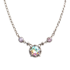 Silver necklace with diamonds, precious stones isolated on transparent background. Necklace png. Jewelry