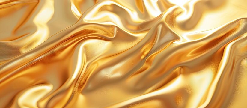 Shiny gold surface with waves in a chromatic fabric background creating a pure gold effect with copy space image
