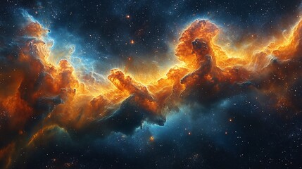 Obraz premium A vibrant cosmic nebula showcasing colorful gas and dust in the universe.