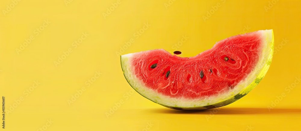 Poster watermelon slice on yellow backdrop with copy space image