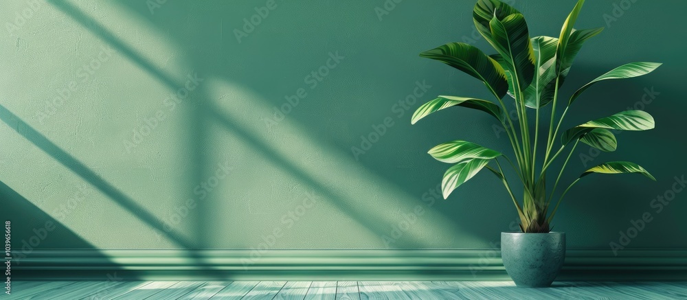 Poster a houseplant is positioned on the floor with a green wall background creating a visually appealing c