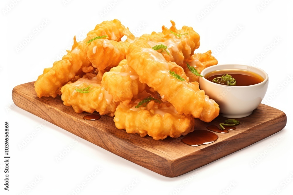 Poster Tempura food white background appetizer.