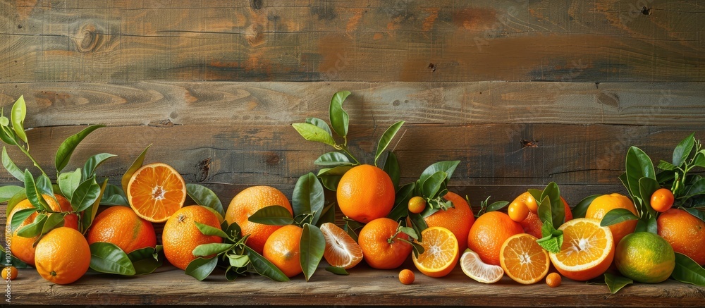 Poster copy space image of various types of citrus fruits like oranges tangerines and mandarins placed on a
