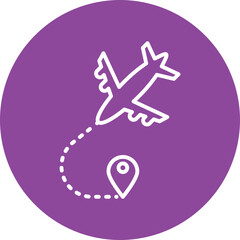 Plane on Map line circle icon