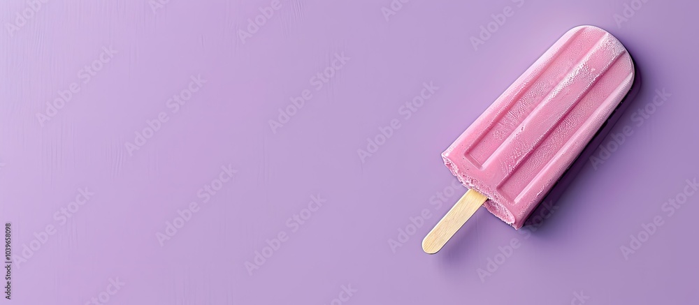 Poster ice cream stick and popsicle viewed from above on a purple background designed with minimal summer e
