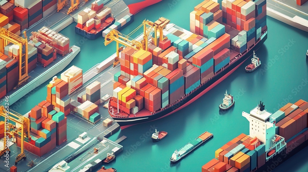 Poster Aerial View of Shipping Containers in Port Area