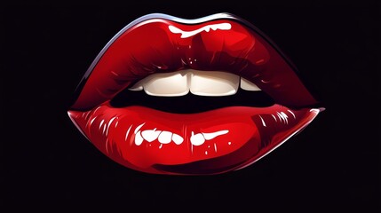 Obraz premium A tight shot of a woman's lips wearing bold, crimson lipstick against a black backdrop