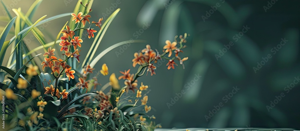 Poster summer blooms of wild orchids creating a beautiful copy space image