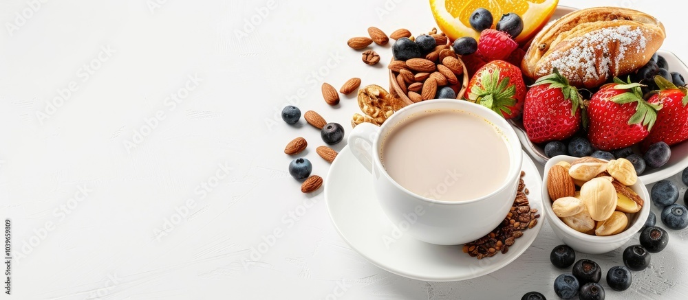 Poster nutritious breakfast option with essential nutrients on a white background for a copy space image