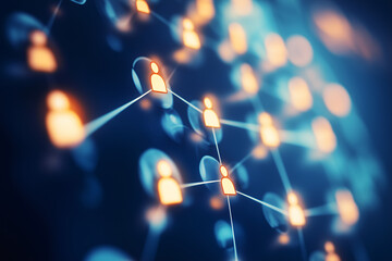 Abstract digital network with glowing icons