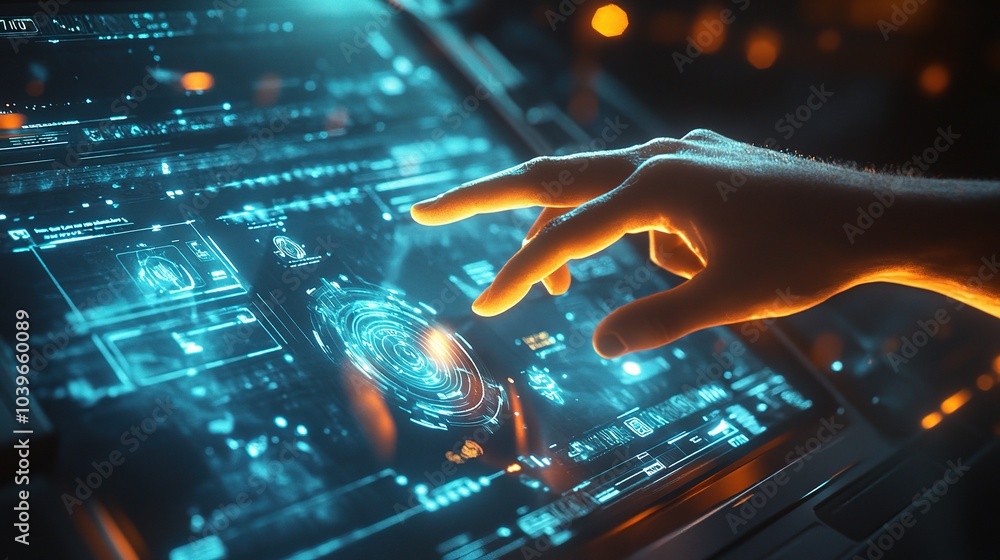 Poster futuristic hand interaction with digital interface