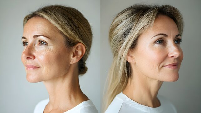 Write a success story focusing on the dramatic reduction of neck sagging and jowls after a facelift, with before-and-after photos