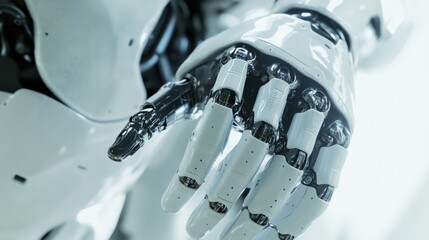 A close-up of a humanoid robot’s advanced tactile sensors embedded in the fingertips, clean background highlighting the sensors’ precision and integration, High-tech style
