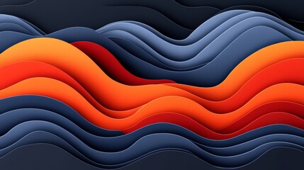  A dark background featuring abstract wavy forms in blue, orange, and red hues