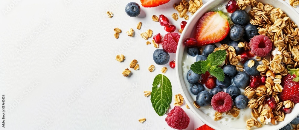Poster nutritious breakfast option with essential nutrients on a white background for a copy space image
