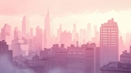 Fototapeta premium Minimalist Cityscape in Watercolor Style