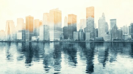 Minimalist Cityscape in Watercolor Style