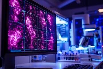 Fototapeta premium Machine learning algorithms in AI pathology lab streamline disease diagnostics.