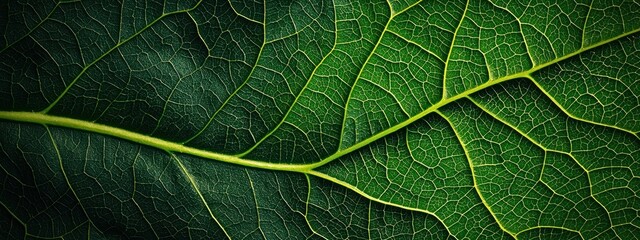 Fototapeta premium Close-up of green leaf showing intricate vein pattern and texture Generative AI