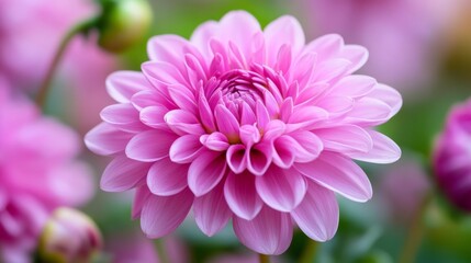 Obraz premium A pink flower in focus against a backdrop of blurred blooms