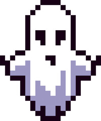 Abstract Halloween ghost in 8 bit pixel art style. This retro pixel art design brings a fun and festive vibe, perfect for decorations, greeting cards, and decor for Halloween party. 