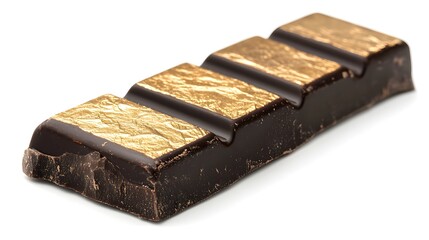 Gourmet chocolate bar, sleek black and gold wrapper, sophisticated luxury design, isolated on white background