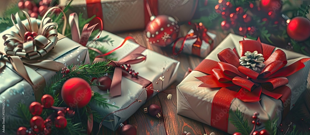 Poster create an artistic arrangement using wrapping paper to highlight the concept of gift wrapping with a