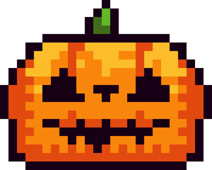 Carved pumpkin for Halloween in 8 bit pixel art style. This retro pixel art design brings a fun and festive vibe, perfect for decorations, greeting cards, and decor for Halloween party. 