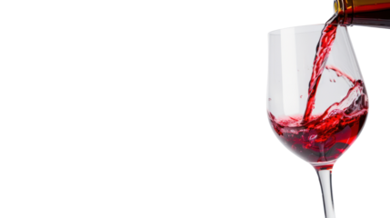 Pour red wine into a glass. Isolated from the white background.