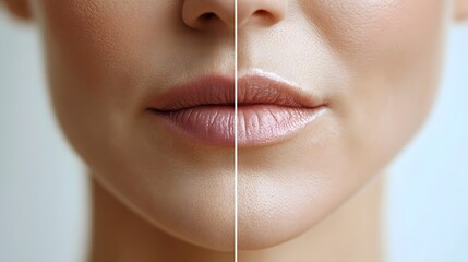 Side-by-side comparison of a man's nose before and after rhinoplasty, with a written testimonial about improved confidence and satisfaction with the results, Photorealistic, High Detail