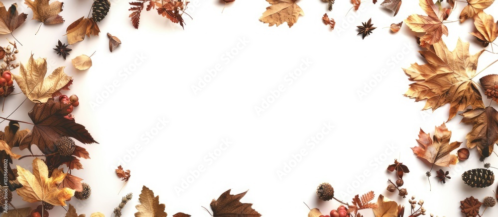 Poster fall themed border with dried foliage and flowers featuring a blank area for text in a copy space im