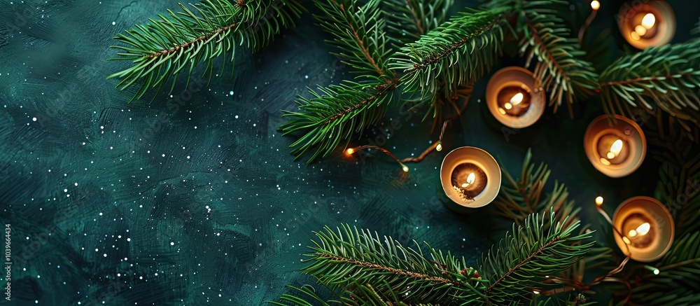Poster christmas card layout featuring a fir branch with candles and copy space image