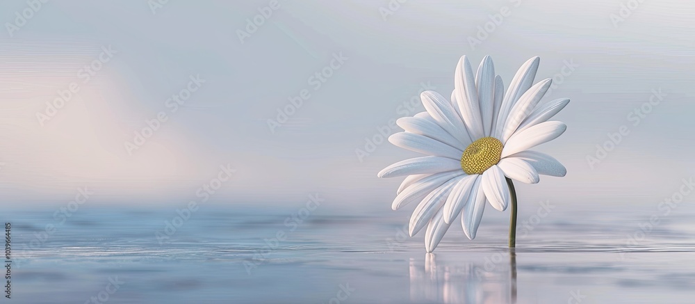 Poster mockup of a blank card with a white daisy and room for text or image in the background. with copyspa