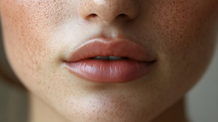 Fototapeta premium Split-screen view of lip area, showing significant wrinkle reduction post-filler treatment, with smooth, youthful skin texture, High-Definition, Bright Natural Light