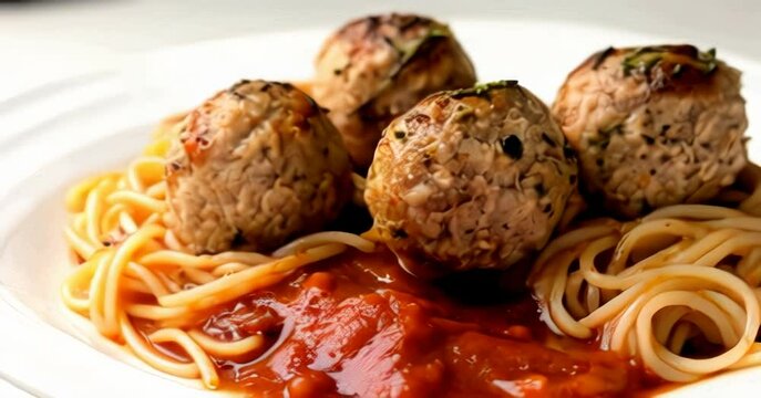 Delicious spaghetti with meatballs served fresh, rich sauce and pasta