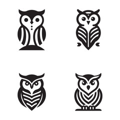 Group of owl bird sitting logo icon. Owl bird silhouette
