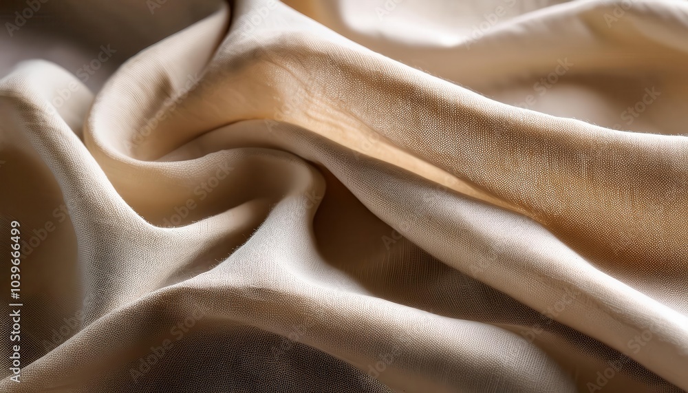 Poster close-up of soft beige linen fabric with intricate weave and natural folds – ideal for minimalist in
