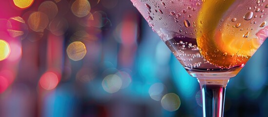 Detailed closeup of a well prepared Martini cocktail with a copy space image