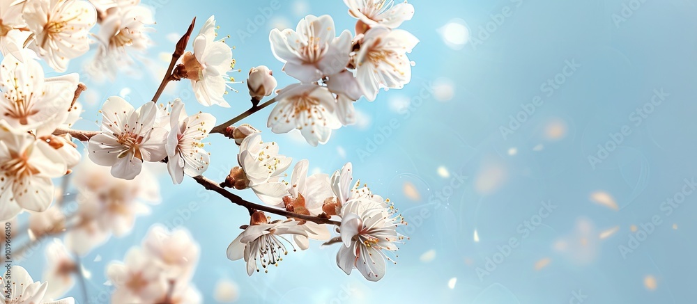 Aufkleber almond tree branches in bloom set against a blue sky provide a springtime backdrop with ample copy s